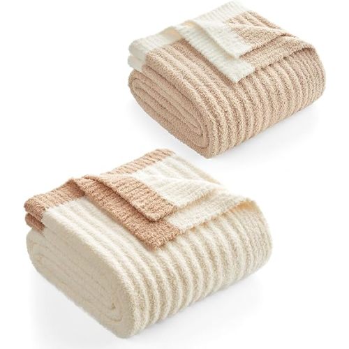 Snuggle Sac Ribbed Throw Cream and Beige, 50x60 inches