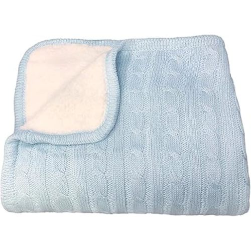Magnolia Cable Knit and Sherpa Baby Blanket 30"x40" (French Blue)