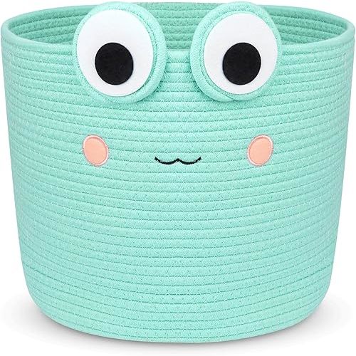 Large Storage Basket, Frog Shaped Cotton Rope Woven Basket for Nursery, Blanket Baby Toy Storage Organizer Laundry Basket Gifts Empty, Cat Dog Bin Toys