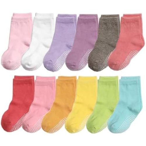 CHUNG toddler non-slip cotton socks anti skid with grip bottom Little Boys Girl Kids Children 12 pairs
