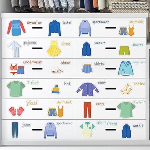 2 Sheets Dresser Decals Labels Neutral Style Clothing Classification Decal Removable Clothing Sort Stickers for Wardrobe Drawer Organizing Home Bedroom Decoration