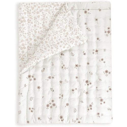 MakeMake Organics Organic Baby Comforter GOTS Certified Organic Kids Blanket Cotton Infill Tufted - Reversible Ultra Soft Breathable Boys Girls (30"x40", Bloom + Gardenia)