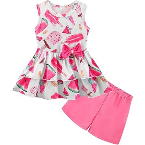 Girls 2 Piece Outfit Summer Short Set Sleeveless Bow Knot Tank Top and Shorts Cute Clothes for Toddler Girls