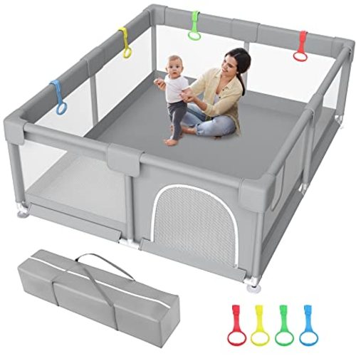 Zimmoo Baby Playpen, 71"x59" Extra Large Playpen for Babies and Toddlers Baby Playards with Zipper Gate, Safety Baby Play Pen with Soft Breathable Mesh Indoor & Outdoor Kids Activity Center - 71”×59”