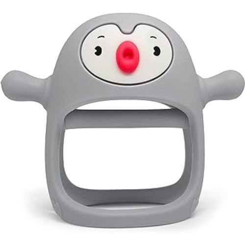 Smily Mia Teething Toys for Babies 0-6 Months, Silicone Never-Drop Penguin Teethers for Babies, Hand Pacifier for Sucking Babies, Best Toy for Teething Baby, Teething Mitten for New Born, Grey
