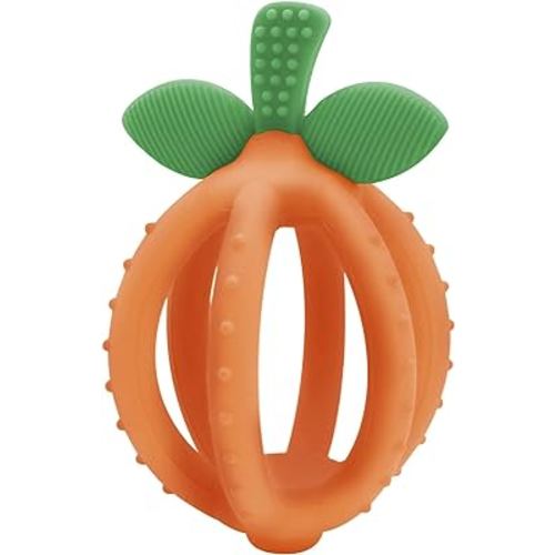 Itzy Ritzy Teething Ball & Training Toothbrush – Silicone, BPA-Free Bitzy Biter Clementine-Shaped Teething Ball Featuring Multiple Textures to Soothe Gums and an Easy-to-Hold Design, Orange