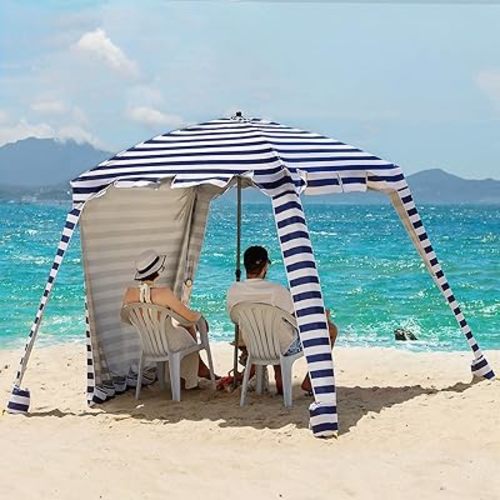 Beach Cabana - UPF 100+ UV Protection Beach Tent, Easy to Set Up 6' x 6' Canopy with Attachable Wall, Waterproof Fabric, Portable Shelter for Family & Friends (Navy Blue)
