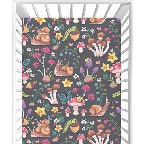 CaTaKu Crib Sheets for Girls Boys Mushrooms Snails Baby Sheets for Crib,Neutral Toddler Mini Crib Mattress Sheets Fitted for Nursery Bed 27"x 39"