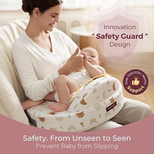 Momcozy Nursing Pillow - Firm & Springy Memory Foam - Stable, Ergonomic Support & Comfort - Wider Breastfeeding Cushion, Adjustable, Removable Cover, Baby Safety Certified, Starry Night