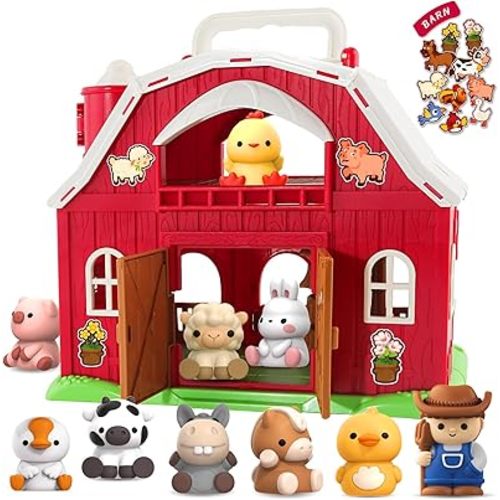 SpringFlower Toddler Toys for 1 2 3 Years Old Boys and Girls, Big Barn Toy with Farm Animal,Educational Montessori Toys, Farm Pretend Playset Toy, Christmas Birthday Gift for Toddler Baby Boys Girls