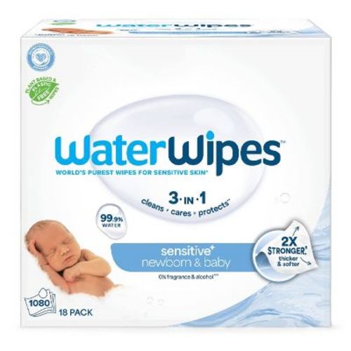 WaterWipes Sensitive Newborn & Baby Wipes, 99.9% Water, Unscented & Hypoallergenic - 1080ct