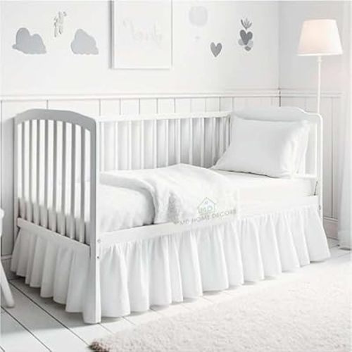 Crib Bed Skirt Dust Ruffle with Split Corners - 100% Cotton - Nursury Standard Crib Bedding Toddler Bedskirt for Baby Boys or Baby Girls - 14" Drop - White Crib Skirt