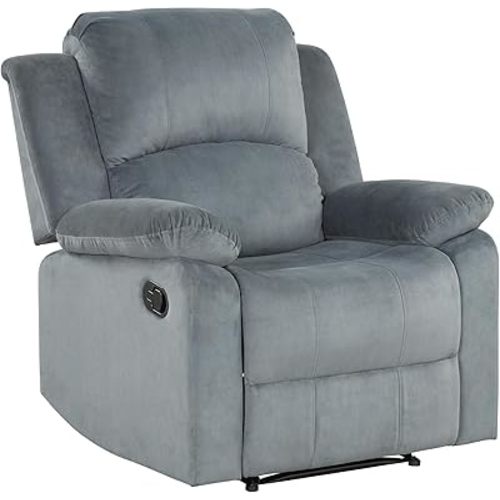 Phoenix Home Manual Recliner Chair, Soft Fabric Overstuffed Recliner Single Sofa Recliner for Living Room, Heavy Duty and Safety Reclining Mechanism,Grey3
