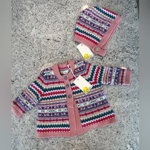 NEW!! Mini Boden Baby Girl cardigan sweater and Hat 0-3 months