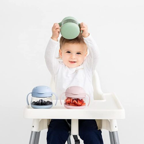 Ubbi Tweat No Spill Snack Container for Kids, BPA-Free Tritan, Toddler Snack Container, Sage & Pink