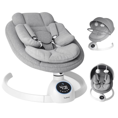 TouHeart Electric Baby Swing, Infant Rocker with Bluetooth & Remote,5 Speeds,10 Lullabies,3 Timing, Grey