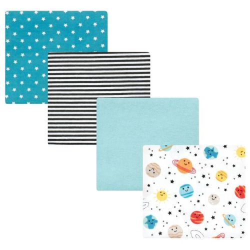 Hudson Baby Infant Boy Cotton Poly Rich Flannel Receiving Blankets, Happy Planets, One Size