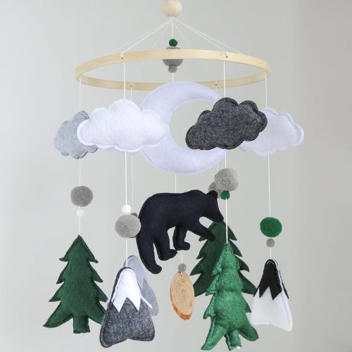 Woodland Mobile for Crib Bear Baby Mobile for Crib Woodland Crib Mobile for Boys Girls Forest Baby Nursery Mobile for Bassinet