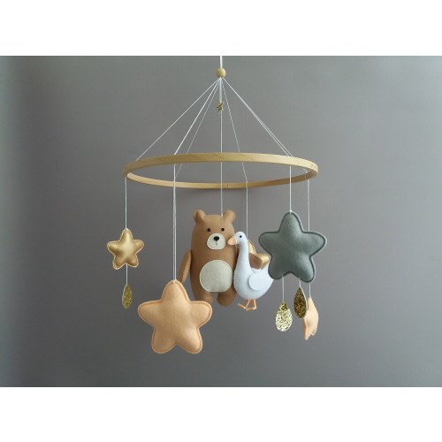 Baby mobile nursery bear goose Сrib mobile neutral Woodland hanging mobile Baby shower unique gift Stars musical mobile bebe