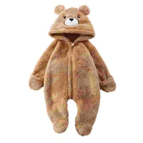 Baby Snowsuit Winter Coat Warm Bear Ears Hooded Jumpsuit Down Coat Hoodie Romper Puffer Jacket,Z12-Khaki,6-9 Months