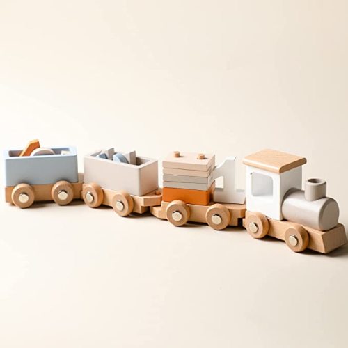 ibwaae Wooden Train Set for Baby Gift Toys with Numbers and Blocks Train Toy 12 PCS for Toddler Boys and Girls 1 2 3 4 5 Brithday Gift - Trains