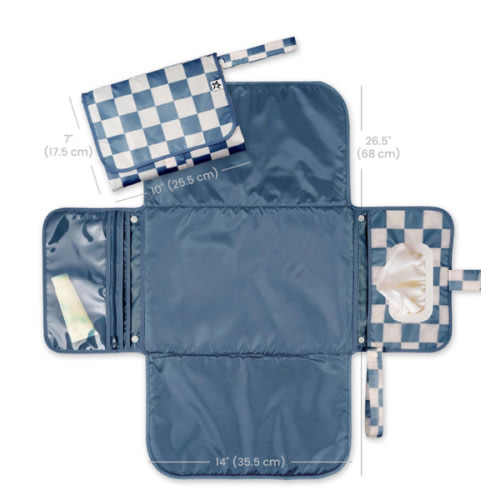 Tiny Twinkle Portable Diaper Changing Pad-Foldable Waterproof Changing Mat&Portable Changing Pad for Travel,Baby Changing Station with Smart Wipes Pocket&Storage (Blue Checkers)