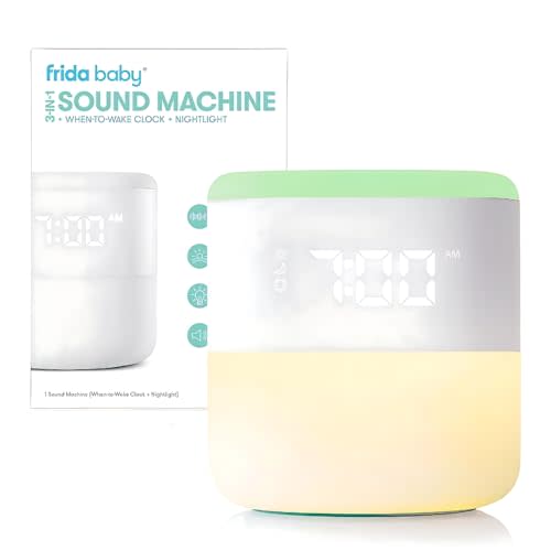 Frida Baby 3-in-1 Alarm Clock + Sound Machine + Nightlight | Wake Up Light Sunrise Alarm Clock, White Noise Soother, Sleep Trainer, Nursery + Toddler + Kids Bedroom (Bluetooth)