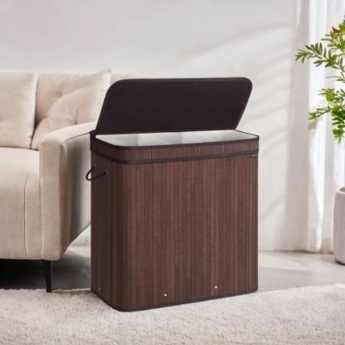 39.6 Gals Laundry Hamper Basket Bamboo Laundry Basket with Lid Removable Machine Washable with Handles Chestnut Brown