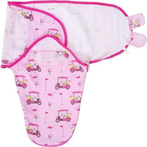 LollyBanks Baby Swaddle Sack, 100% Cotton Newborn Swaddle with Easy Change Zipper for Girls 0-3 Months, Soft and Breathable Infant Sleep Sack, Gentle Baby Wrap, Newborn Essentials (Pink Golf Print)