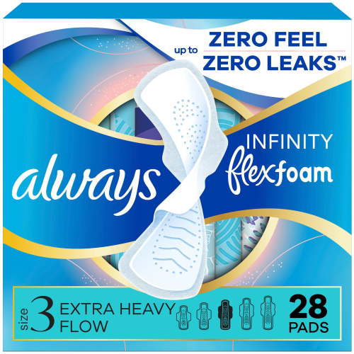 Always Infinity Feminine Pads, Size 3, Extra Heavy, Wings, Unscented, 28 Count