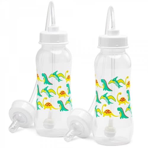 Hands-Free Baby Bottle - Anti-Colic Self Feeding 9 oz Baby Bottle Nursing System with Fast Flow Nipple/Teat 3m+ Infant (2 Bottles - Dinosaur)