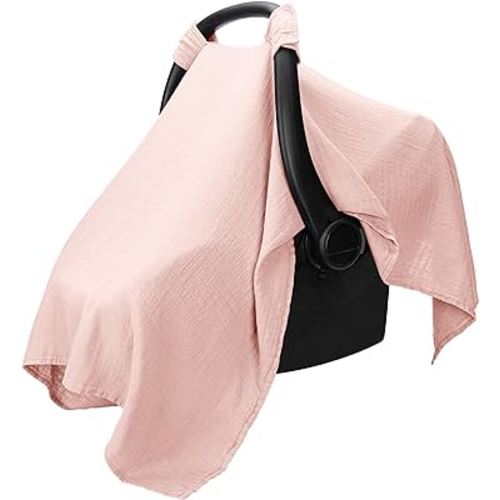 Comfy Cubs Baby Car Seat Cover - Soft, Breathable Bamboo Rayon and Muslin Cotton Blend - Lightweight Canopy for Sun, Bug, and Comfort Protection - Large Size Infant Seat Cover in Lace Design
