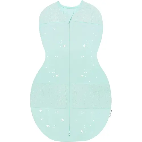Happiest Baby Sleepea 5-Second Swaddle - 100% Organic Cotton Baby Swaddle Blanket - Doctor Designed Promotes Healthy Hip Development (Teal Stars, Large)