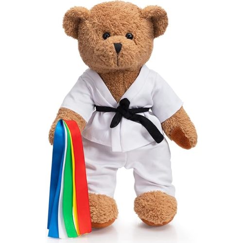 HollyHOME Karate Bear Stuffed Animal Teddy Bear in Karate Uniform Unique Toy Gifts for Kids and Karate Lovers Holiday Birthday Valentine 16 inches