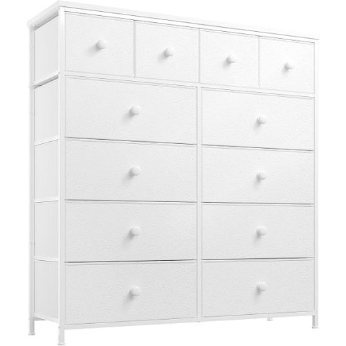 EnHomee Dresser, White Dresser for Bedroom with 12 Drawers, Tall Dressers for Bedroom, Fabric Dressers & Chest of Drawers for Closet, Nursery, Girls, 40.6" W x 11.8" D x 43.7" H
