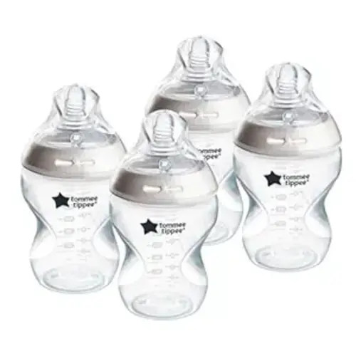 Tommee Tippee Natural Start Anti-Colic 9 oz BPA Free Baby Bottles, 0+ Months, Slow Flow Breast-Like Nipple, Self Sterilizing, Designed for Seamless Transition Between Bottle & Breast, Clear, Pack of 4