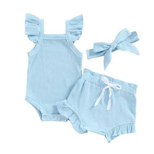 Baby Girl Fly Sleeve Solid Ribbed 3-Piece Outfit Set – The Trendy Toddlers