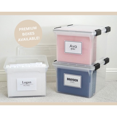 Fully Assembled Kids Keepsake File Box- Milestone Memory Box- Organization School File Box- Modern Baby File Box