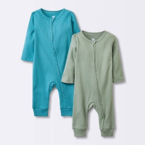 Baby 2pk Basic Wide Rib Romper - Cloud Island™ Green, Size: 0-3M