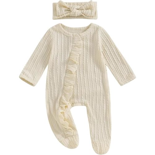 Newborn Baby Girl Fall Winter Outfits Clothes Knit Jumpsuit Ruffle Romper Newborn Coming Home Outfit for Baby Girl