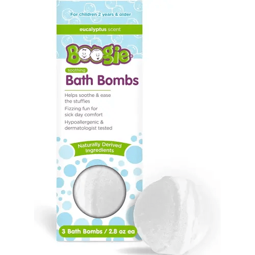 Boogie Kids Bath Bombs, Calming, Naturally Derived, Made with Aloe and Calming Vapors, Eucalyptus, 3 Bath Bombs, 2.8 oz, Pack of 1