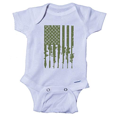 Ink Trendz Distressed American Military & Hunting Themed Freedom Onepiece Bodysuit Baby Onesie