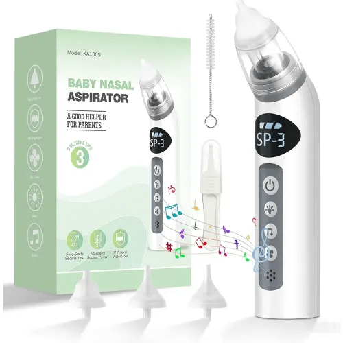 Bivni Baby Nasal Aspirator,IPX7 Waterproof Electric Nasal Aspirator for Baby,with 3 Silicone Tips, Adjustable 3 Levels Suction,8 Light Soothing Function & Music