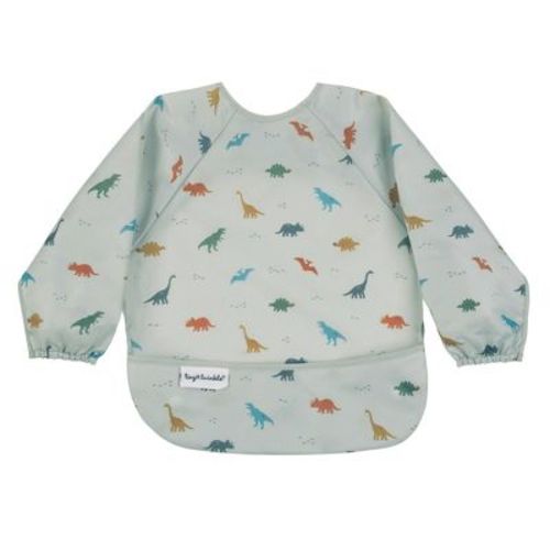 Tiny Twinkle Mess-Proof/Waterproof Long-Sleeve Baby Bib, Machine Washable Smock for Eating (Dinosaur, Small 6-24 Months)