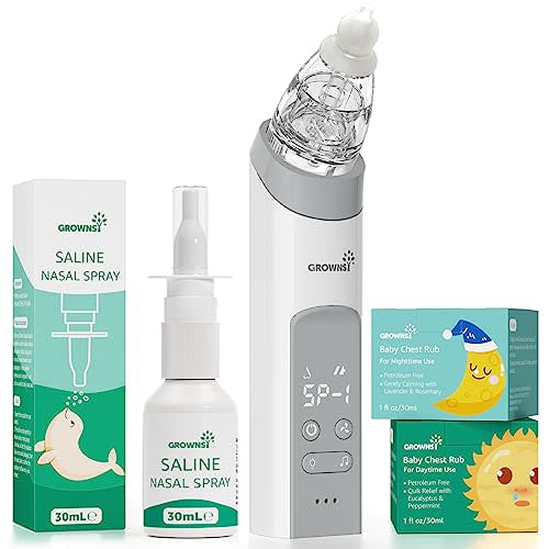 GROWNSY Breathe Easy Kit with Nasal Aspirator for Baby, Saline Nasal Spray, and 2Pcs Natural Day & Night Chest Rubs, Relieve Nasal Congestion and Help Baby Sleep Better