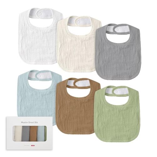 Muslin Baby Drool Bibs for Unisex Boys Girls, 6 Pack Soft Cotton Baby Bib for Teething Drooling, Essentials Shower Gift (6, Brown)
