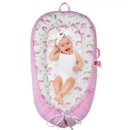 Baby Lounger for Newborn - Portable Infant Seat with Breathable Cover, Adjustable Cotton Bed for Floor Play & Travel | Newborn Essentials Gift 0-24M