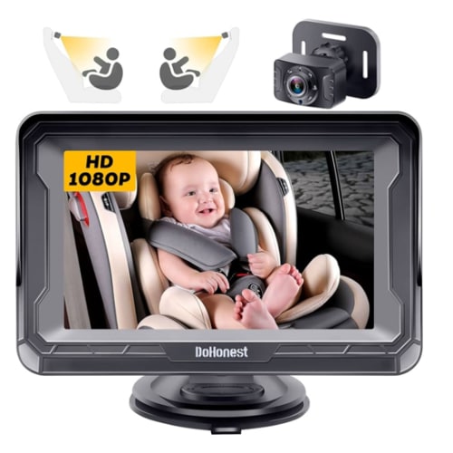 DoHonest Baby Car Camera HD 1080P - Rear-Facing Car Baby Monitor with Night Vision, Adjustable View Angle, Easy Setup, Anti-Glare Display, Safety for Kids & Infants