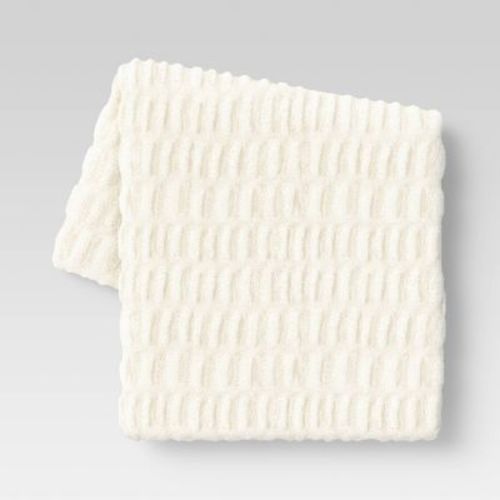 50"x60" Ruched Faux Rabbit Fur Throw Blanket Cream - Threshold™: Plush, Reversible, Home Decor