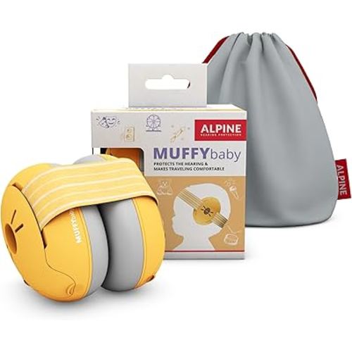 Alpine Muffy Baby Ear Protection for Babies and Toddlers up to 36 Months - CE & ANSI Certified - Noise Reduction Earmuffs - Comfortable Baby Headphones Against Hearing Damage & Improves Sleep - Yellow